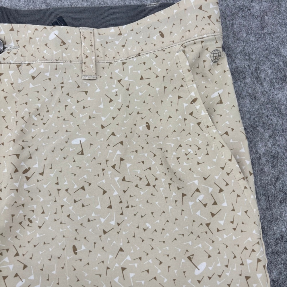 Adidas Golf Shorts Mens 32 Tan Beige All Over Golf Flag Print Performance - Picture 6 of 11